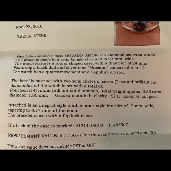 Movado Amorosa Ladies Diamond Set Wrist Watch - Picture 9 of 9